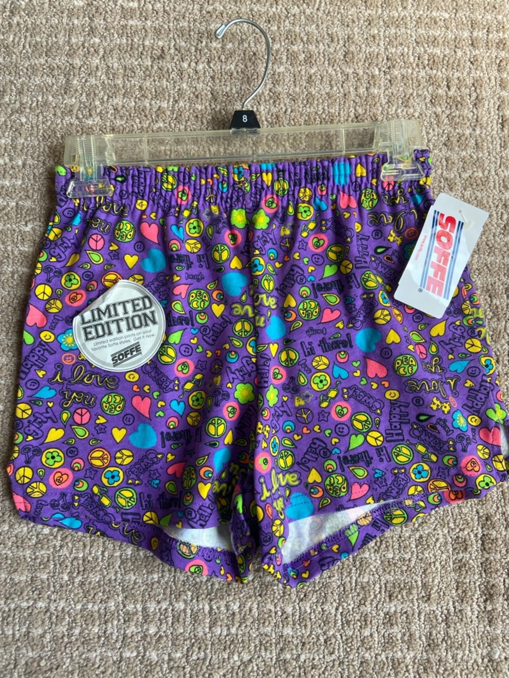 Soffe Purple Graphic‎ Athletic 100% Cotton Cheer Shorts XSmall Circa 2011